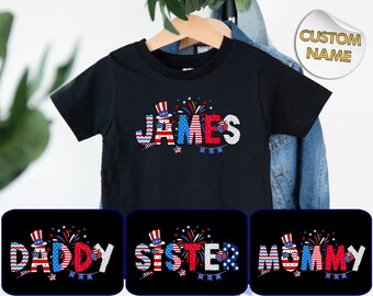 Custom American Shirt, Personalized Tee, American Text Shirt, Blue White Red Tee, Family Name T-Shirt, July 4th Tee, American Family Tee