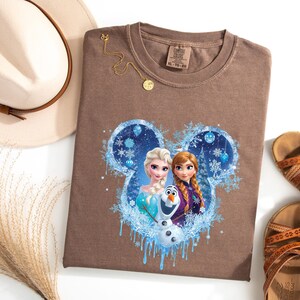 Princess Elsa, Anna, and Olaf Winter Shirt, Comfort Colors Gift, Disney Elsa Frozen Shirt, Frozen Character Tee, Mickey Head Shirt image 9