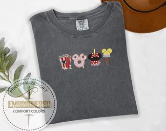 Embroidered Disney Snack Tee, Embroidery Minnie Tshirt, Disney Food Shirt, Disney Trip Tee, Comfort Colors Tee, Disneyland Tshirt