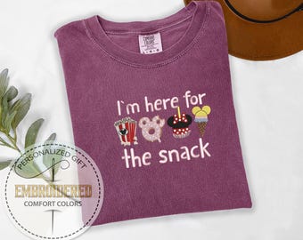 Embroidered Disney Snack Tee, Here For The Snacks, Disney Trip Tshirt, Embroidery Mickey Shirt, Comfort Colors Tee, Disneyland Shirt