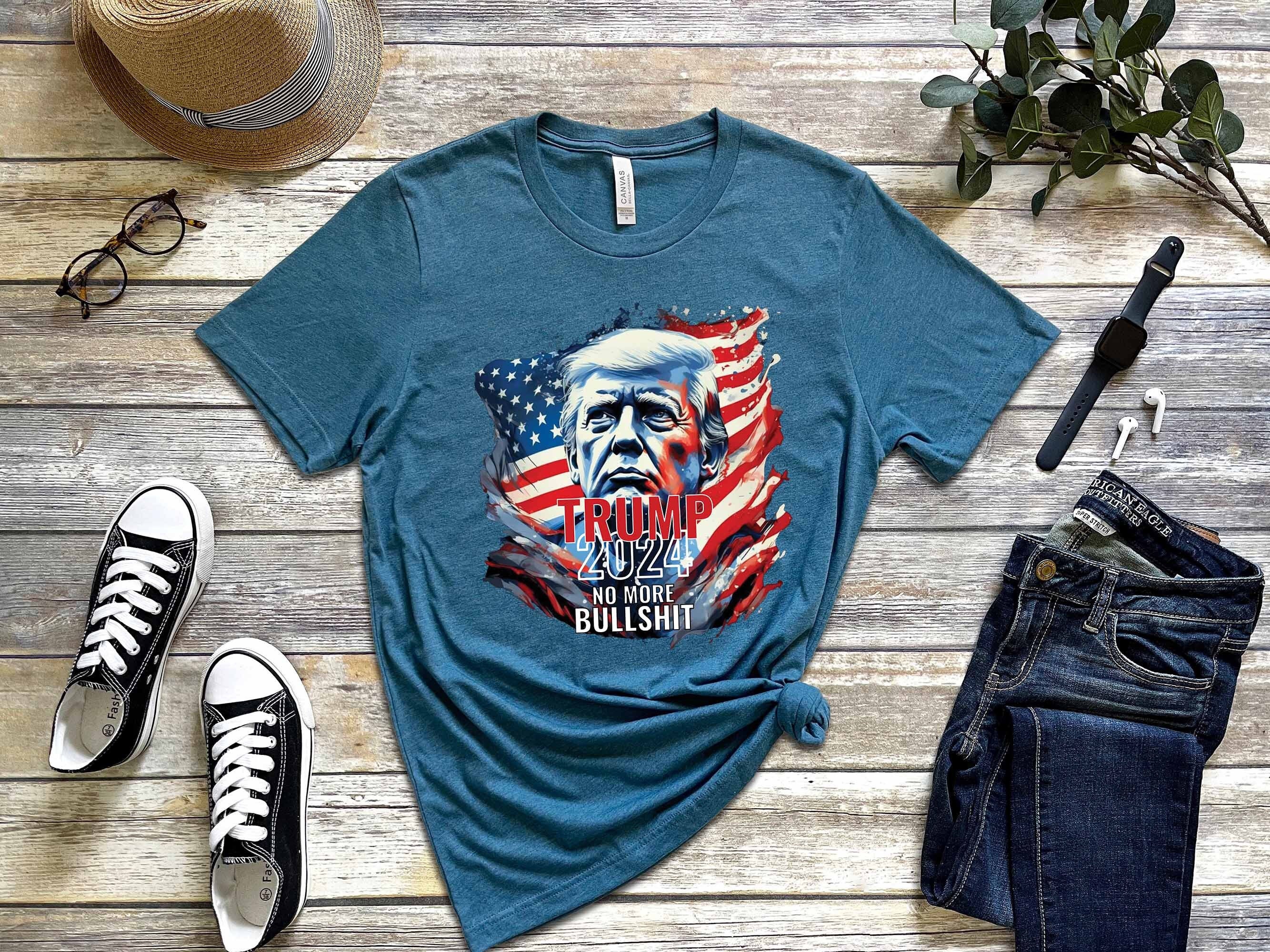 Transfer Termico Trump 2024 No More Bullshit Per Magliette - Multicolore, Lotto, Personalizzabile Decalcomania Trump