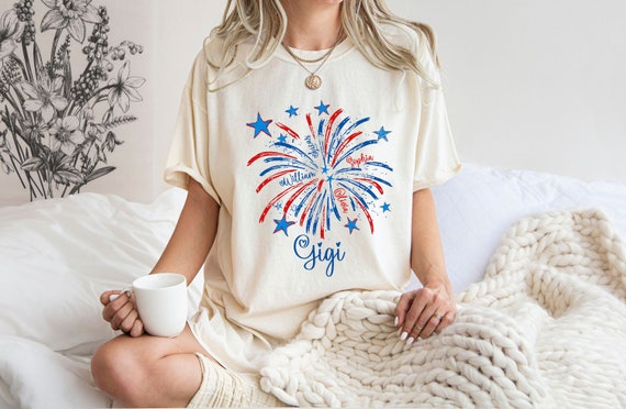 Comfort Colors Shirt, Custom Family Shirt, July 4th Tee, Mother Day Tee, Kids Names Tee, American Family Tee, USA Fireworks Tee, Grandma Tee
