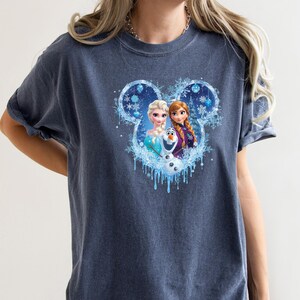 Princess Elsa, Anna, and Olaf Winter Shirt, Comfort Colors Gift, Disney Elsa Frozen Shirt, Frozen Character Tee, Mickey Head Shirt image 7