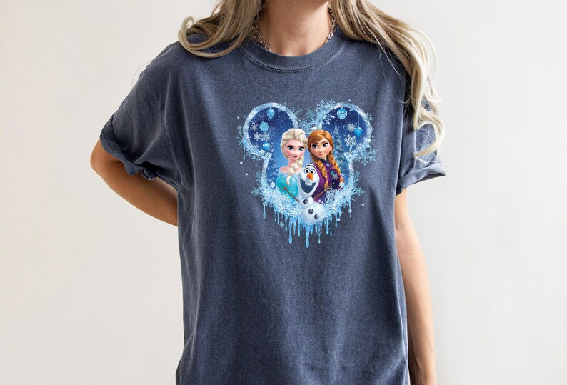 Princess Elsa, Anna, and Olaf Winter Shirt, Comfort Colors Gift, Disney Elsa Frozen Shirt, Frozen Character Tee, Mickey Head Shirt image 7