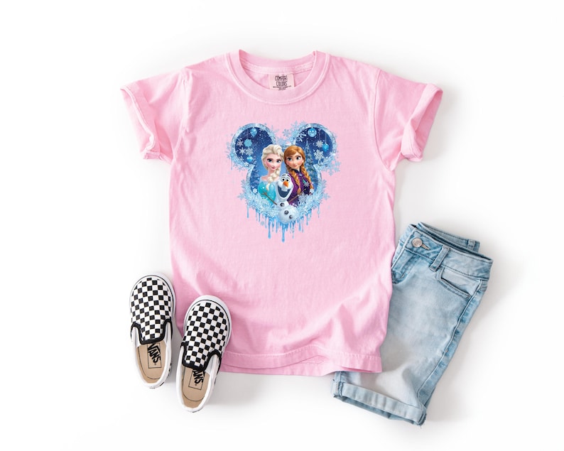 Princess Elsa, Anna, and Olaf Winter Shirt, Comfort Colors Gift, Disney Elsa Frozen Shirt, Frozen Character Tee, Mickey Head Shirt image 1