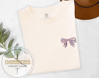 Embroidery 4th of July Shirt, Embroidered America Tshirt, Independence Day Shirt, Red White Blue, America Coquette, Comfort Colors