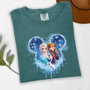 Princess Elsa, Anna, and Olaf Winter Shirt, Comfort Colors Gift, Disney Elsa Frozen Shirt, Frozen Character Tee, Mickey Head Shirt image 8