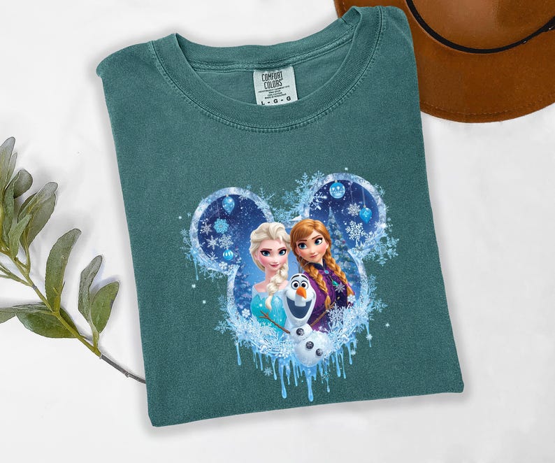 Princess Elsa, Anna, and Olaf Winter Shirt, Comfort Colors Gift, Disney Elsa Frozen Shirt, Frozen Character Tee, Mickey Head Shirt image 8