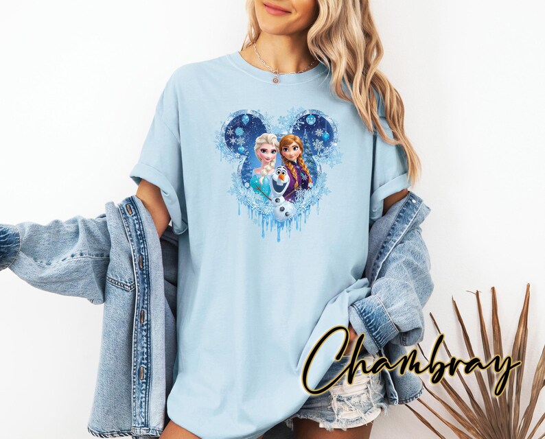 Princess Elsa, Anna, and Olaf Winter Shirt, Comfort Colors Gift, Disney Elsa Frozen Shirt, Frozen Character Tee, Mickey Head Shirt image 11