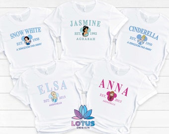 Princess T-Shirt, Disney Princess Group T-Shirt, Girls Disney T-Shirt, Disney Anna, Snow White, Cinderella, Elsa, Meride, Moana, Jasmine