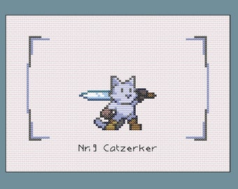 Monster Sanctuary - #9 Catzerker - Cross Stitch Pattern, PDF, Instant Download