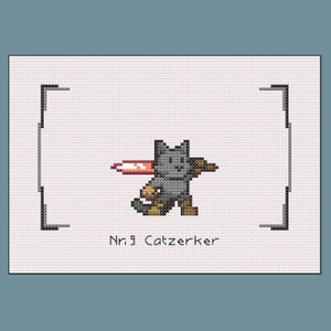 Monster Sanctuary - #9 Catzerker (dark shifted) - Cross Stitch Pattern, PDF, Instant Download