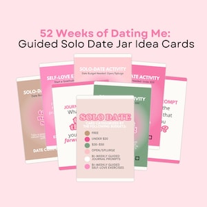 Ein Jahr Solo Termine | Datum Ideen | Solo Dattelglas | Druckbare Date Night Karten | Date Night Ideen | Galentine's Day Geschenke | Mädchen für Sie