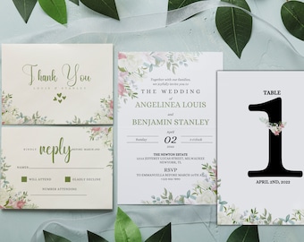 Paquete de invitaciones de boda florales, plantilla editable para armar (Canva)
