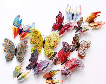 Mariposas decorativas de pared en 3D, doble capa, plástico, juego de 12