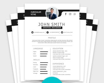Plantilla de currículum minimalista con foto, diseño de CV limpio (editable en Canvas, PDF)