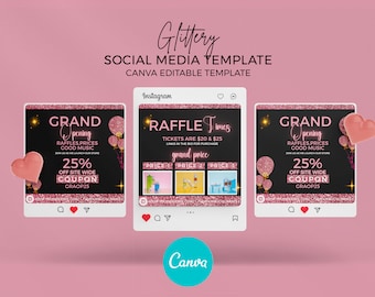 Paquete de plantillas de flyers para redes sociales con brillo, diseño editable para Canva (PDF)