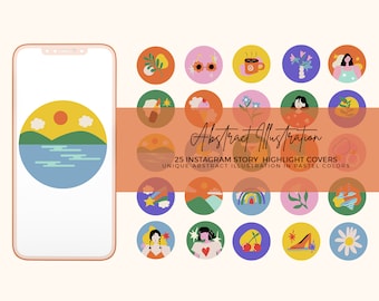 25 portadas abstractas dibujadas a mano para historias destacadas de Instagram (descarga digital)