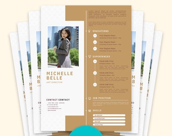 Plantilla de currículum con foto editable, CV de Canva, carta de presentación (A4)