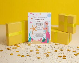 Plantilla de invitación de cumpleaños de sirena, Bajo el mar (Plantilla de Canvas)