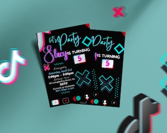 Invitación de cumpleaños de TikTok: Tema de app de música, plantilla editable (descarga instantánea)