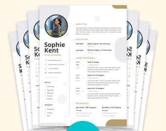 Plantilla de currículum profesional con foto, diseño de CV moderno (editable en Canvas)