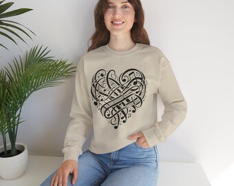 Sweat-shirt cœur et notes de musique : Cadeau musical, pull mélodieux