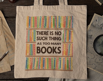 Book Lover Gift There Is No Such Thing As Too Many Books Shopper Tote Bag Worm Funny Reading Gift for Teacher Librarian College Uni Student