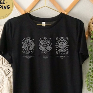 Top personalizado com três grandes signos astrológicos | Cartões de tarô personalizados Sun Moon e signo ascendente cortados | Camisa de suor grande da astrologia de três presentes |