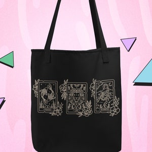 Tote grande feito sob encomenda de três sinais da astrologia de <br> Entrega Rápida? Lua de Sun feita sob encomenda e cartões de tarô do sinal de aumentação Tote| Sacola Ecológica Três grandes presentes de Astrologia