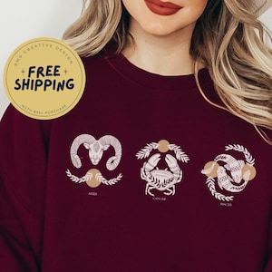 Três sinais grandes feitos sob encomenda da astrologia suéter de <br> Crie Seu Próprio Produto! Lua de Sun feita sob encomenda e camisola de cartas de Tarot do sinal | Astrologia grande de três presentes suéter |