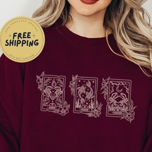 Três sinais grandes feitos sob encomenda da astrologia suéter de <br> Crie Seu Próprio Produto! Lua de Sun feita sob encomenda e camisola de cartas de Tarot do sinal | Astrologia grande de três presentes suéter |