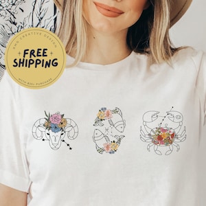 Três sinais grandes feitos sob encomenda da astrologia camiseta de <br> Entrega Rápida? Lua de Sun feita sob encomenda e camisola de cartas de Tarot do sinal | Astrologia grande de três presentes suéter |