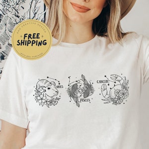 Três sinais grandes feitos sob encomenda da astrologia camiseta de <br> Entrega Rápida? Lua de Sun feita sob encomenda e camisola de cartas de Tarot do sinal | Astrologia grande de três presentes suéter |