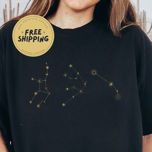 Camisa grande feita sob encomenda de três sinais da constelação da astrologia Cores do conforto | Sol, Lua e signos ascendentes | Astrologia grande de três presentes suéter |