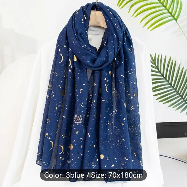 Blue and Gold Scarf. Moon and Stars Scarf. Galaxy Neck Scarf, Head Scarf. *Sorry  Post only to UK