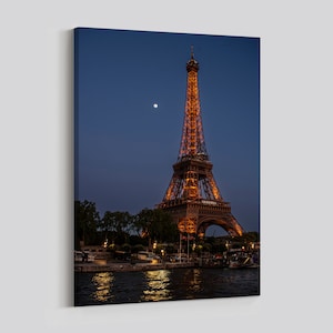 Eiffel Tower at Night on the Seine River - Tour Eiffel Paris, France Photo Print on Canvas or Paper