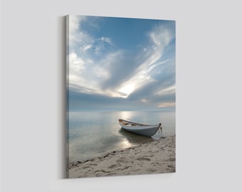 Wooden Rowboat on a Tranquil Cape Cod Bay in Truro, MA - Cape Cod Photo Print on Canvas or Paper