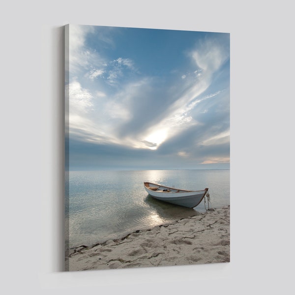 Wooden Rowboat on a Tranquil Cape Cod Bay in Truro, MA - Cape Cod Photo Print on Canvas or Paper