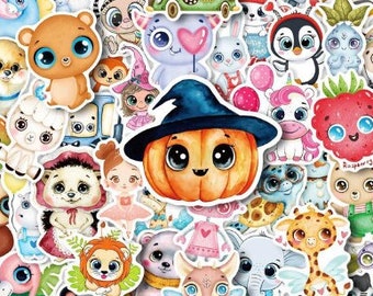 Random Cute Cartoon Big Eyed Character Sticker Pack / Cute Cartoon Stickers / Animals / Random Designs / Animal Stickers / Cartoon