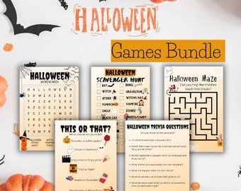 Halloween Printable Games / Instant download / Halloween Party Games / Games for Kids / Halloween Game Bundle / Printable Family Games