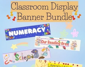 Classroom Display Banners / Banner bundle / Numeracy banner / Literacy banner / Science banner / Reading banner / Primary school