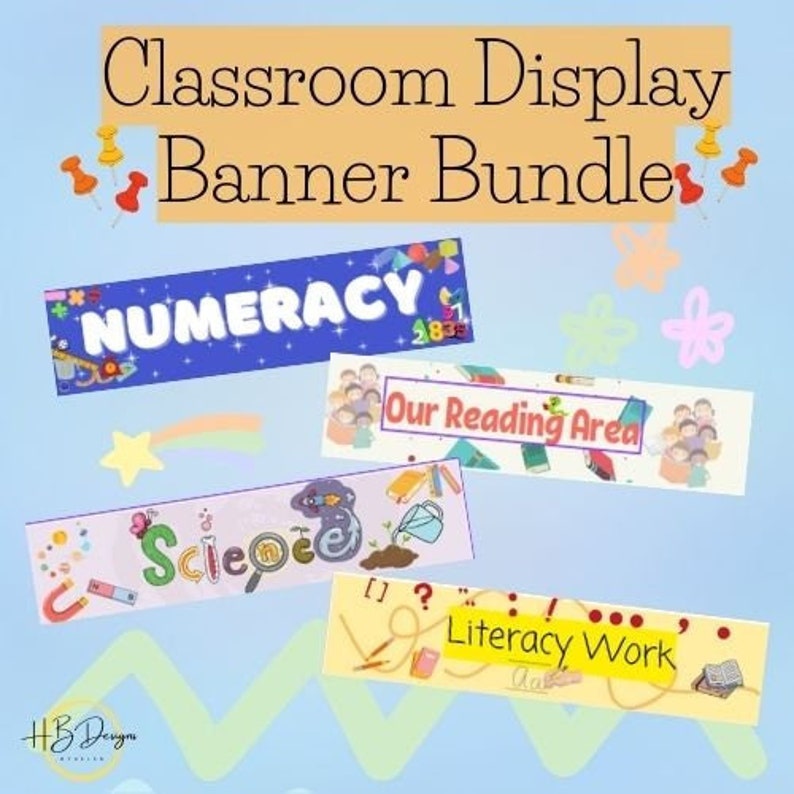 Classroom Display Banners / Banner bundle / Numeracy banner / Literacy banner / Science banner / Reading banner / Primary school image 1