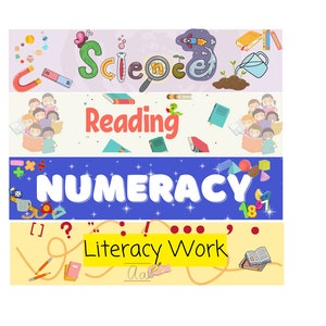 Classroom Display Banners / Banner bundle / Numeracy banner / Literacy banner / Science banner / Reading banner / Primary school image 2