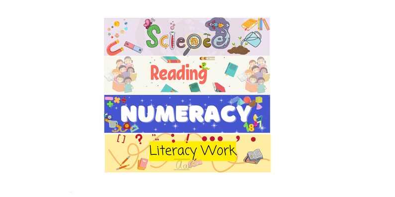Classroom Display Banners / Banner bundle / Numeracy banner / Literacy banner / Science banner / Reading banner / Primary school image 2