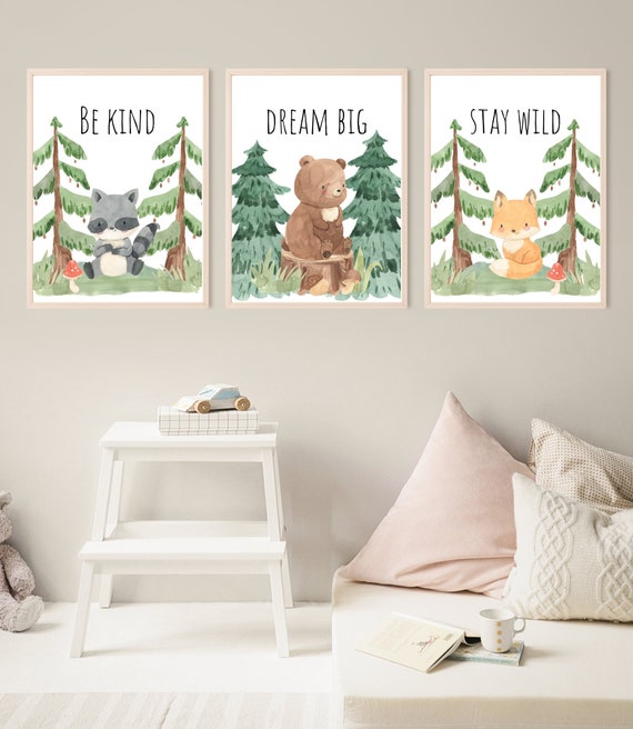 Woodland Animal Nursery Printable Wall Art, Digital Prints Wall Art, Nursery Decor, Set of 3 Prints, Nursery Prints, Digital Download