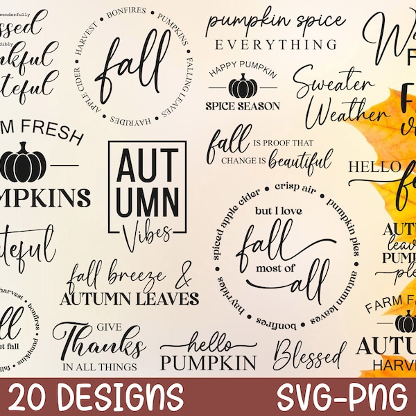 Fall SVG Bundle, Fall Svg, Hello Fall Svg, Autumn Svg, Thanksgiving Svg, Fall Cut Files, Cricut, Png, Svg