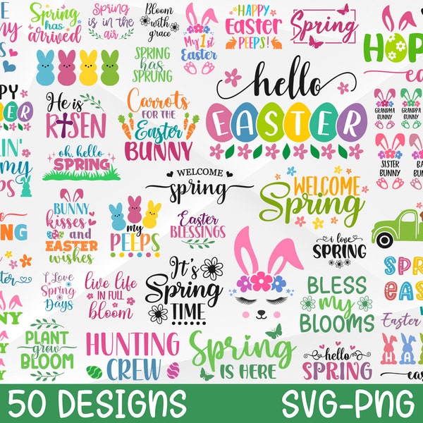 Paquet SVG de printemps, paquet SVG de Pâques, bienvenue printemps SVG, printemps SVG, joyeuses Pâques SVG, Pâques SVG, fichiers de coupe de printemps, Cricut, Png, SVG