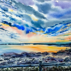 Original Watercolor Painting by Helga Sherr| Home Decor| Painting| Original Ocean Landscape Watercolor| Ocean Painting| Original Watercolor
