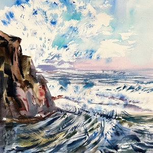 Original Watercolor Painting by Helga Sherr| Painting| Home Decor| Wave Painting| Watercolor Sea Painting| Original Watercolor| Ocean| Sea
